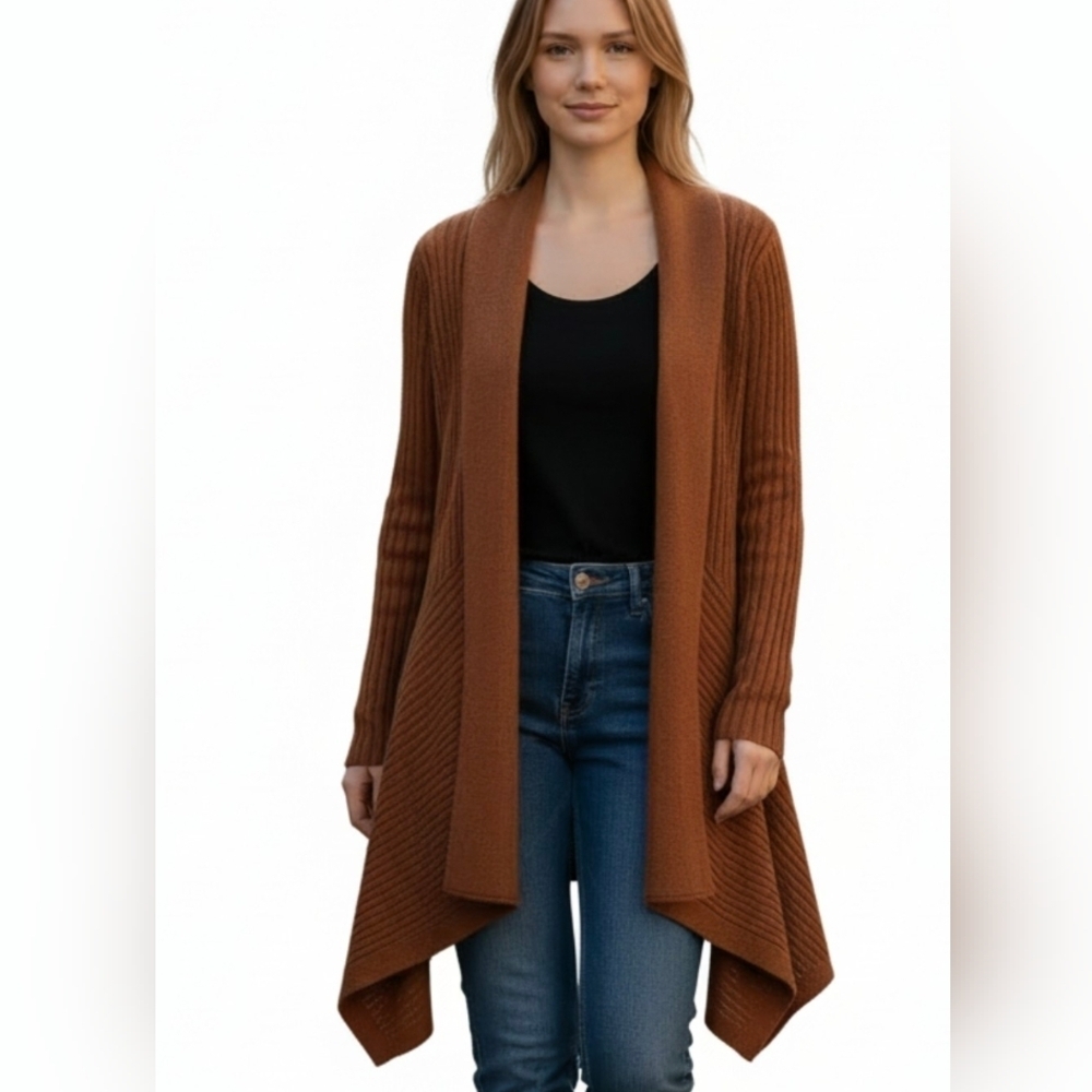 NEW Stambecco Elegant Brown 30% Wool Open Front Cardigan.Size M Made In Italy
